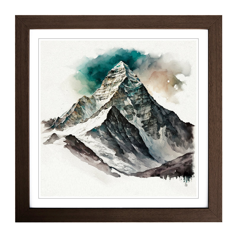 Mount Everest Watercolour - Single Picture Frame Print on Wood, Walnut