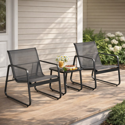Ensemble de sièges d'extérieur pour 2 personnes avec structure résistante aux intempéries et tissu en filet durable, ensemble de 3 pièces