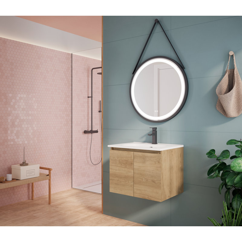 Ensemble de meuble-lavabo mural simple 23 po Jasso, Chêne