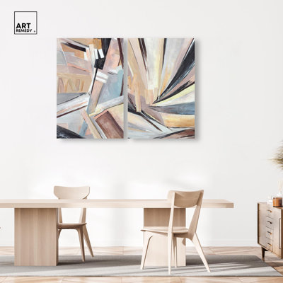 Balancing Lines Duo Canvas Print Gold Boho Wall Decor Set by Art Remedy, Black Frame, 10 x 15
