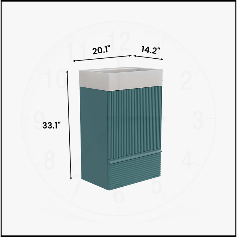 Meuble-lavabo moderne avec lavabo et rangement intégrés, Turquoise, H 33,1 po x l 20,09 po x P 14,18 po