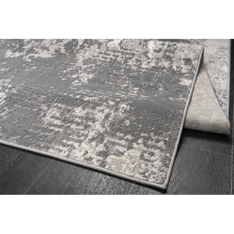 Tapis abstrait ivoire en polypropylène / jute tissé à la machine, Rectangle 2 pi 7 po x 4 pi 11 po