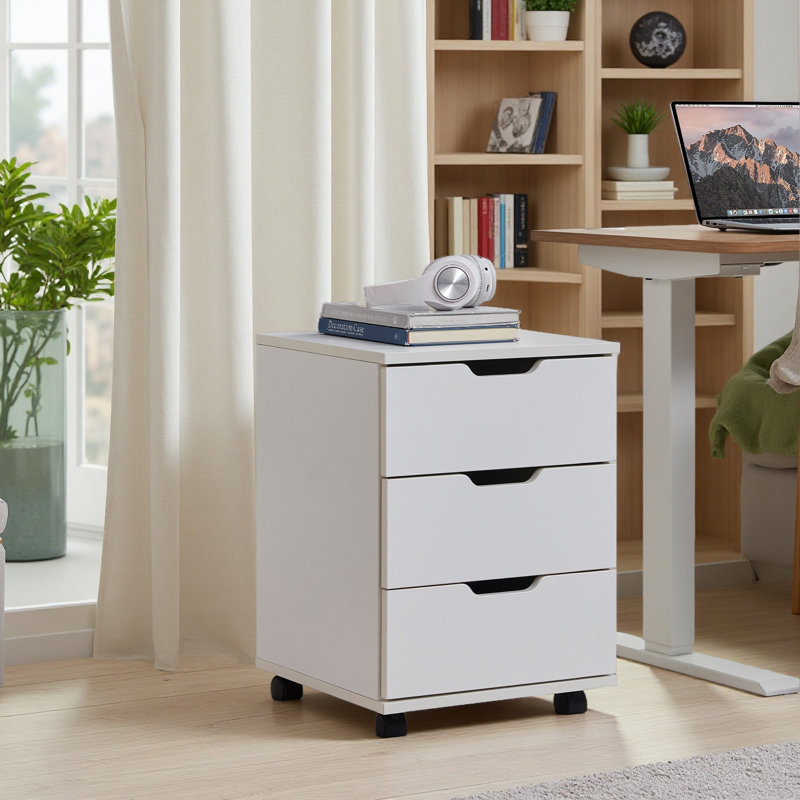 Classeur vertical à 3 tiroirs avec classeur mobile en bois, Blanc