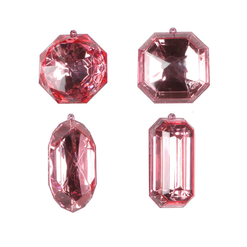 The Holiday Aisle 4-5" Jewel Glitter Ornament Assorted, includes 4 pieces per bag, Baby Pink