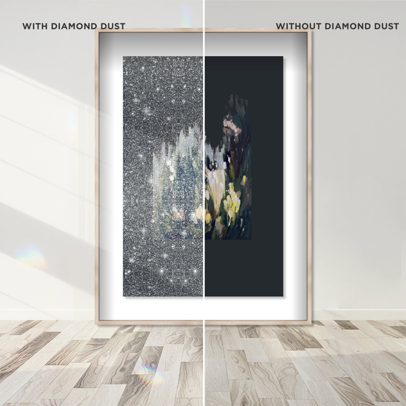 Midnight Flowers II Shadowbox Abstract Print by Oliver Gal, Black Frame, 10 x 15, 31.5"H x 46.5"W, Natural Oak Shadowbox