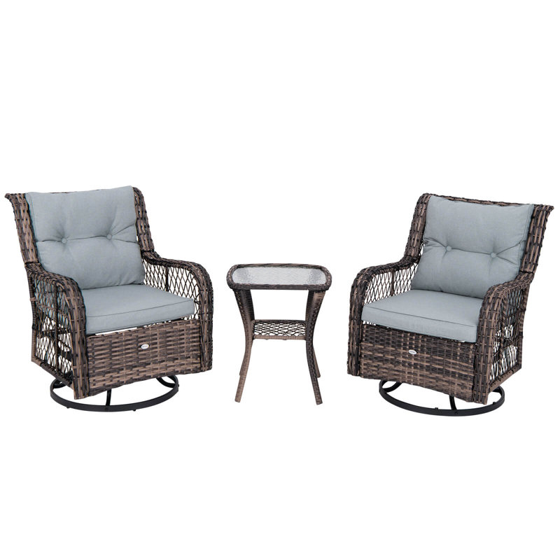3 Pcs Patio Furniture Set Rocking Chairs Set Of 2 With Glass Top Side Table