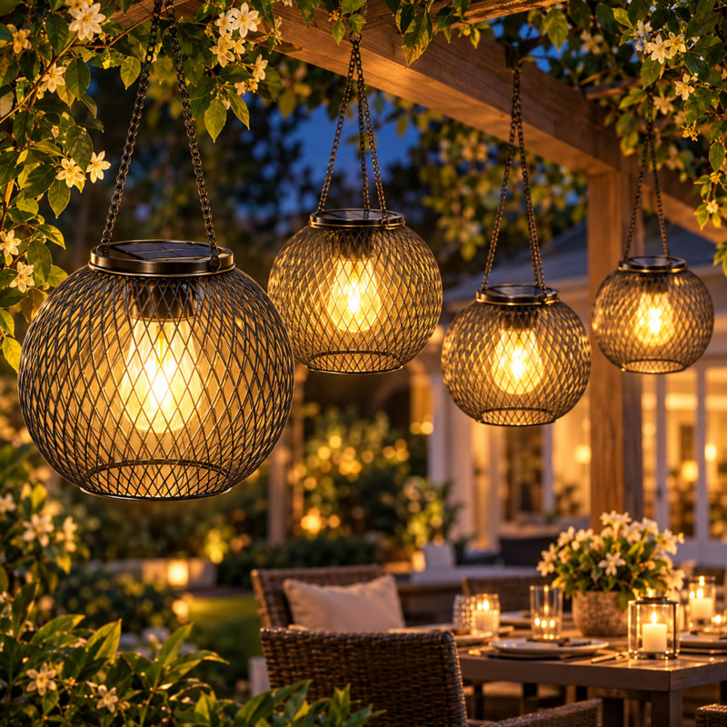 Lanterne solaire d'extérieur suspendue, lumière chaude imperméable 2700K IP65 avec capteur automatique du crépuscule à l'aube pour l'allée du patio