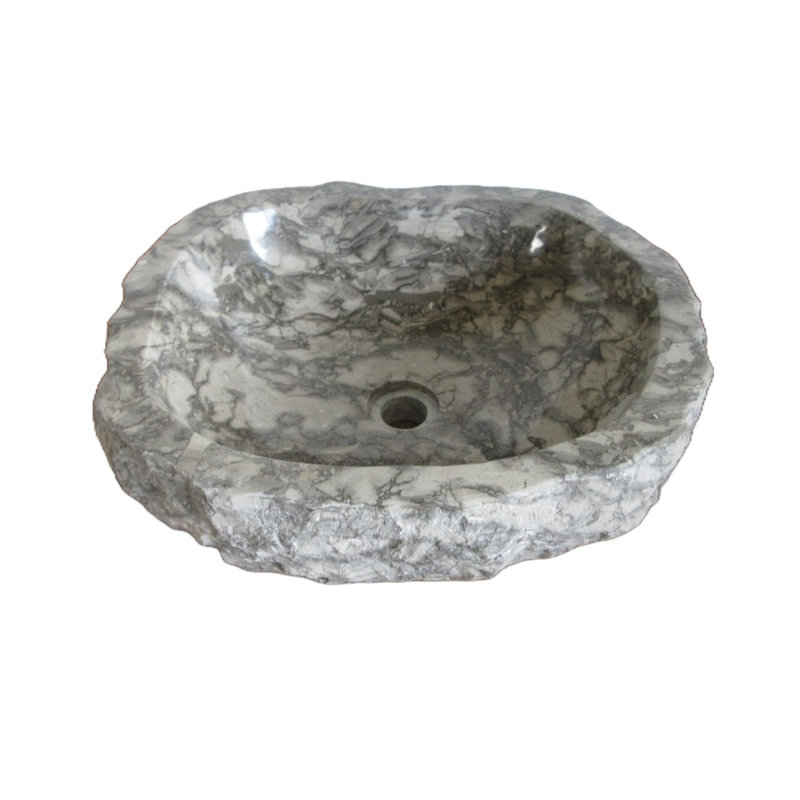 Lavabo de salle de bain vasque ovale en pierre grise