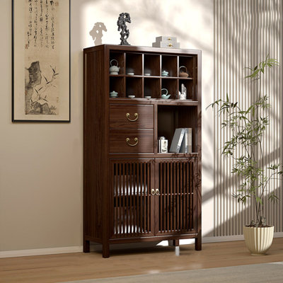 31.5"New Chinese-style walnut display cabinet with storage compartments