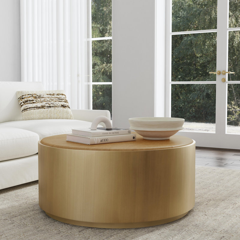 Evan Round Leather Top Coffee Table
