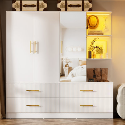 Armoire penderie 3 portes avec miroir et tiroirs