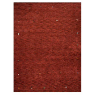 Tapis en laine écologique tissé à la main (Desi) - 90 x 150 cm, rectangulaire | Couleur rouge | Design contemporain | Tapis de salon, chambre