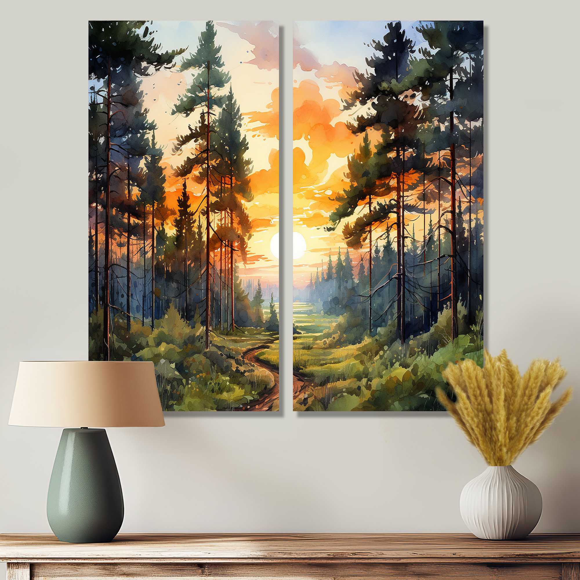 Millwood Pines Pine Tree Sunset Glow I - Tree Pine Large Canvas Wall ...