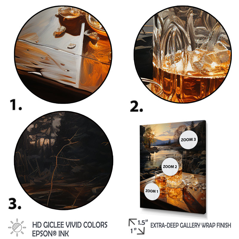 Whiskey Waters Amber Aura Cocktail - Art mural cocktails, H 32 po x l 16 po x P 1 po