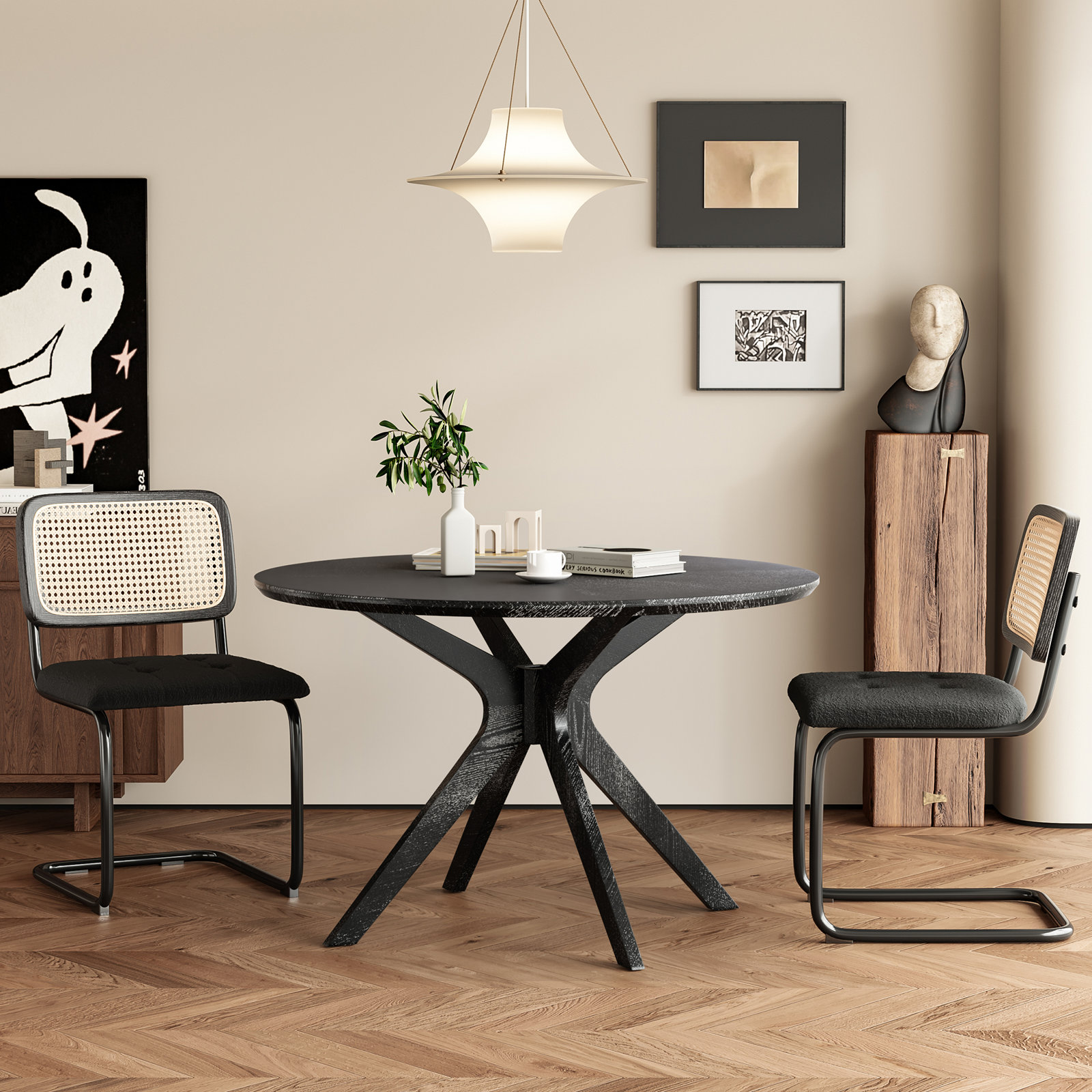 Bergmans 47.2'' Round Dining Table, Black Top/Black Base