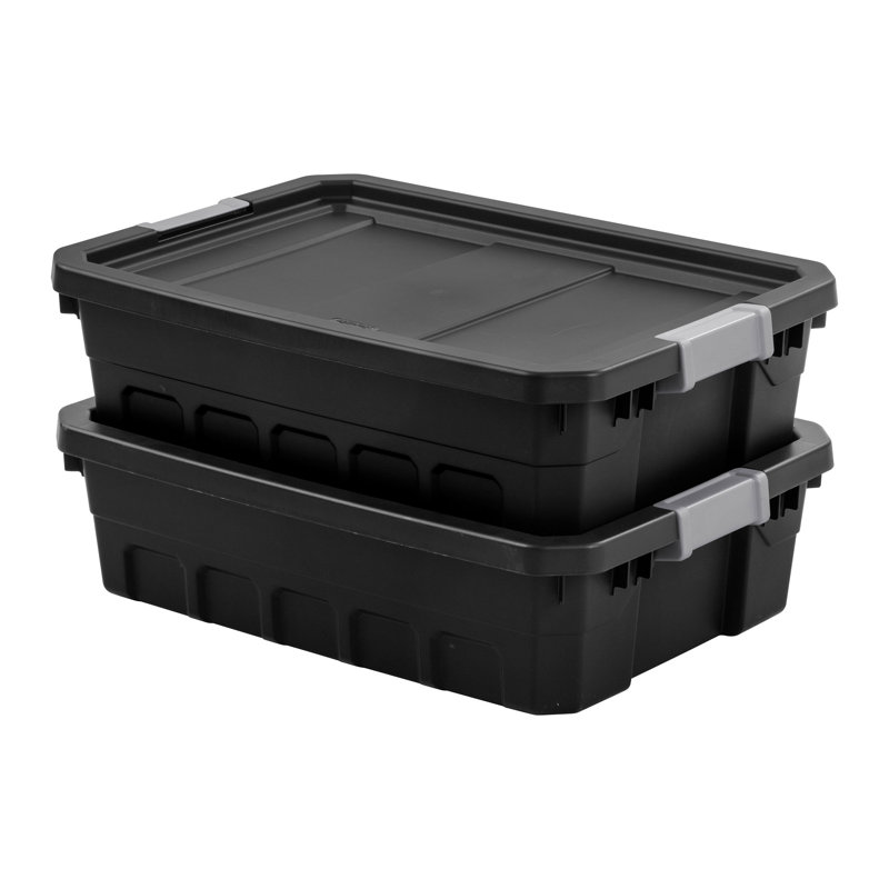 Sterilite Rugged Industrial Stackable Storage Tote w/ Lid, Black