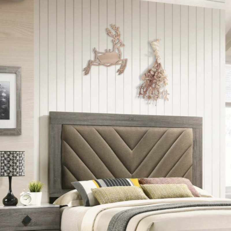 Upholstered Platform Bed, Gray/Brown, Queen