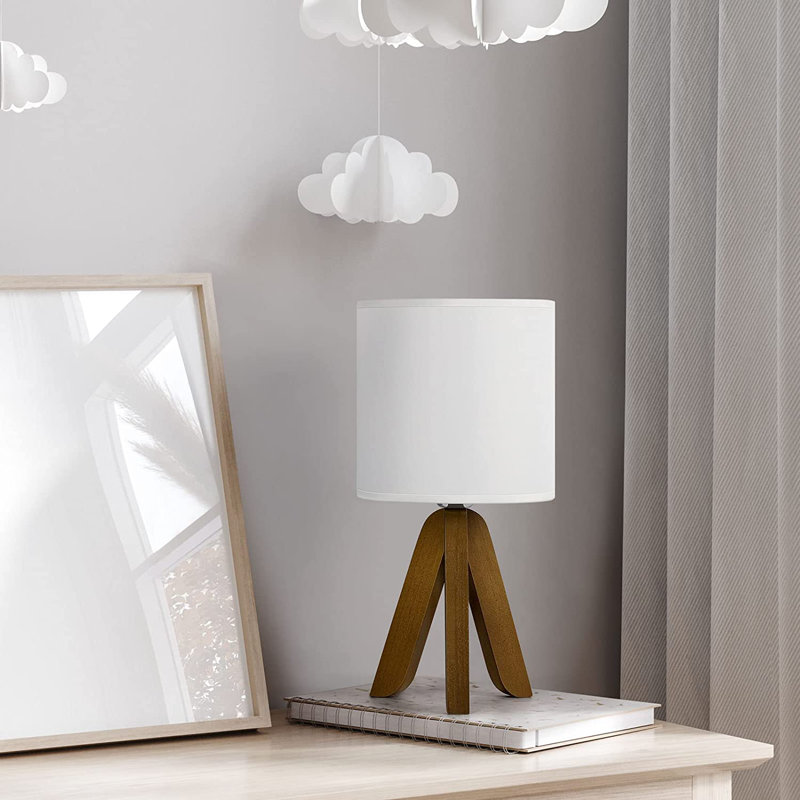 Damhnait Wood Tripod Lamp, Brown, White