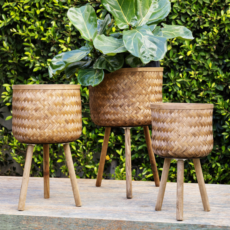 S/3 Bamboo Planters 11/13/15" Brown