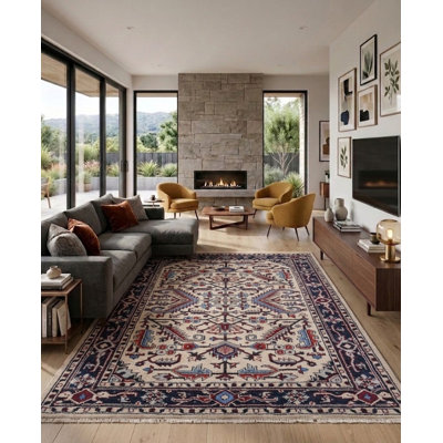 Blanc | Tapis intérieur bleu noué à la main bleu en soie et laine