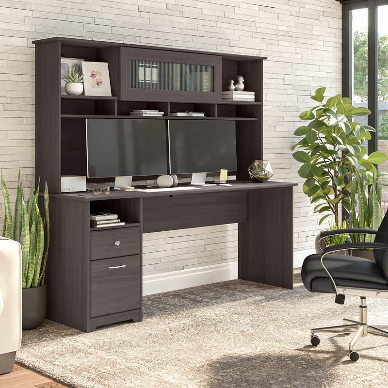 Ozro Computer Desk, Heather Gray, 66.3" H x 71.69" W x 23.19" D