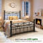 Lit plateforme en métal de 53,6 po de hauteur avec lumières DEL et tête de lit rétro, cadre de lit géométrique en acier avec rangement sous le lit, facile à assembler et à démonter, aucun sommier nécessaire-439740976-439740977