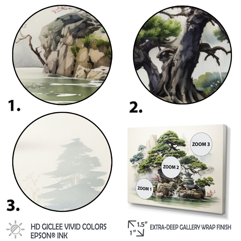 «Japon Art Meditation Green Bonsai II», reproduction sur toile, Toile tendue, H 12 po x l 20 po x P 1 po