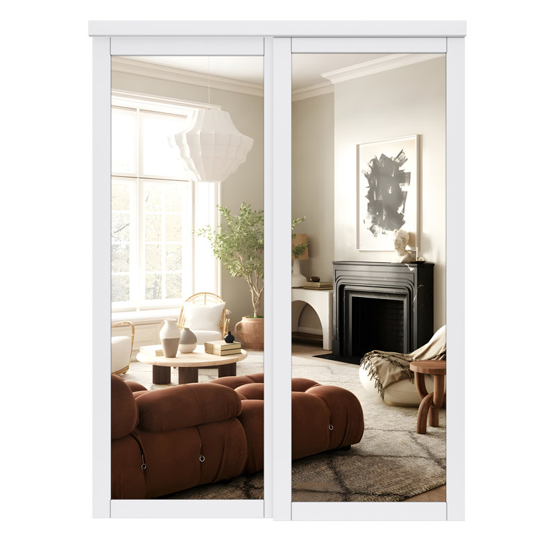 80" Mirrored Closet Sliding Doors with Hardware Kit, 60" x 80"
