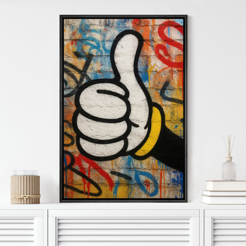 Graffiti, pouce levé à la main, Pop Art, impression sur toile encadrée, H 36 po x l 24 po x P 1,5 po, Structure noire