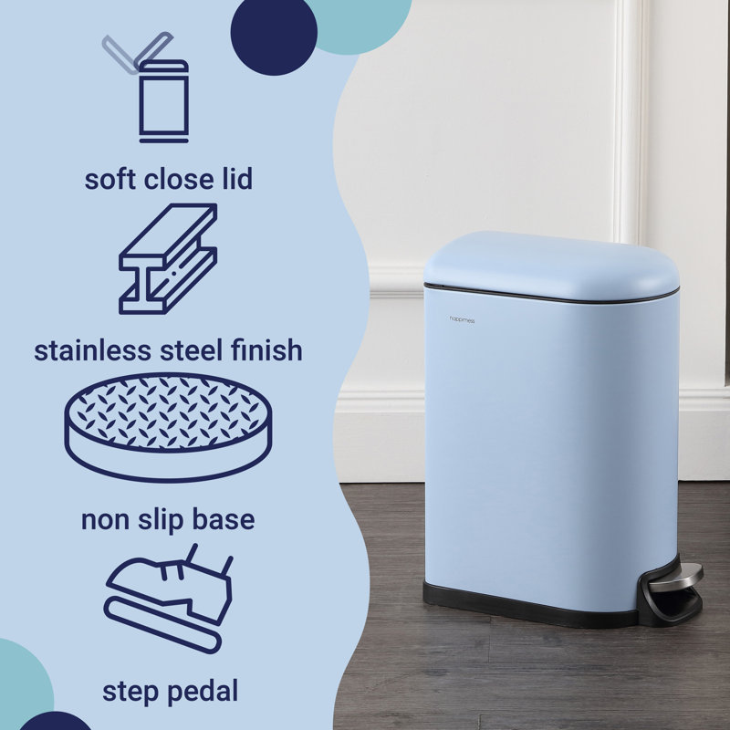 Tide Pool Blue Stainless Steel Step-Open Trash Can