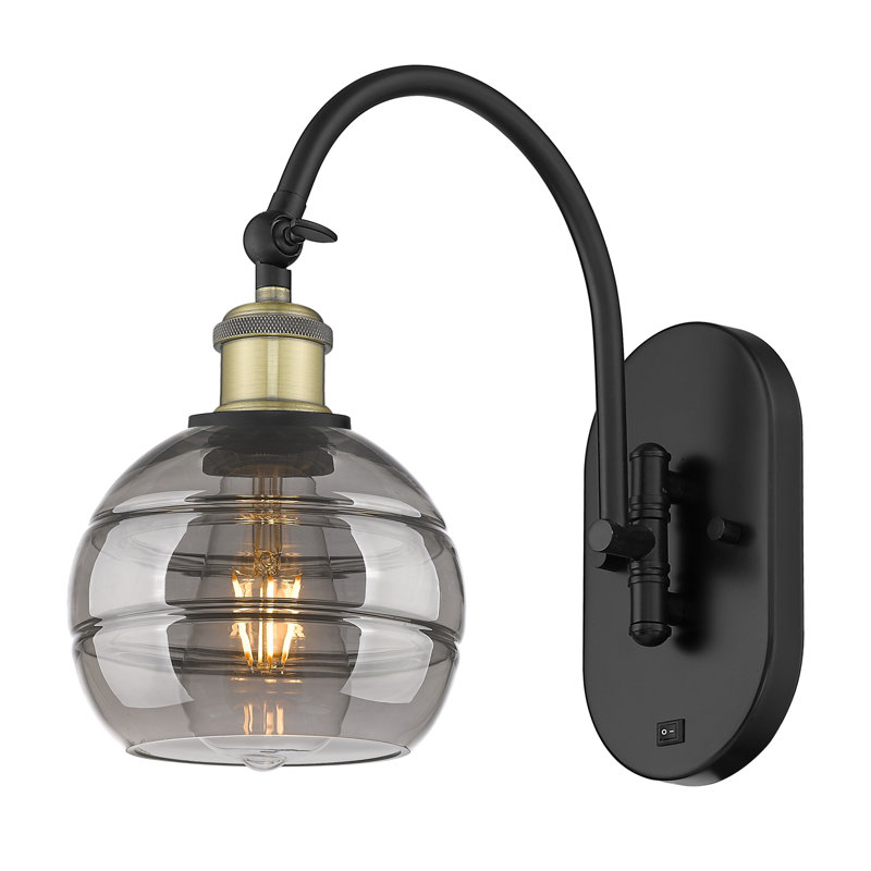 Chartoff Steel Armed Sconce, Light Smoke, Black Antique Brass