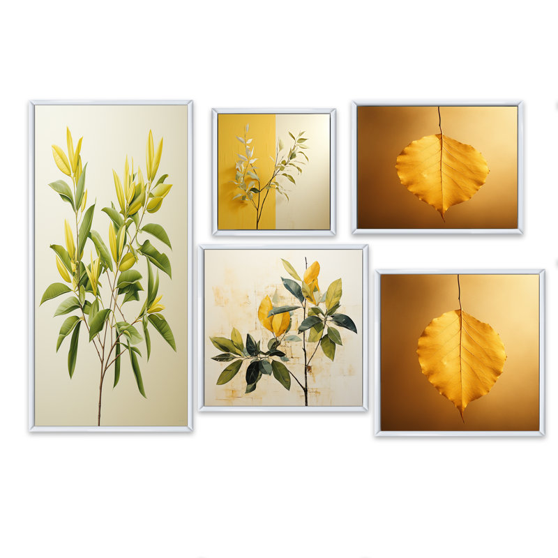 Feuilles vertes en minimalisme I - ensemble de 5 impressions sur feuilles, Cadre flottant blanc