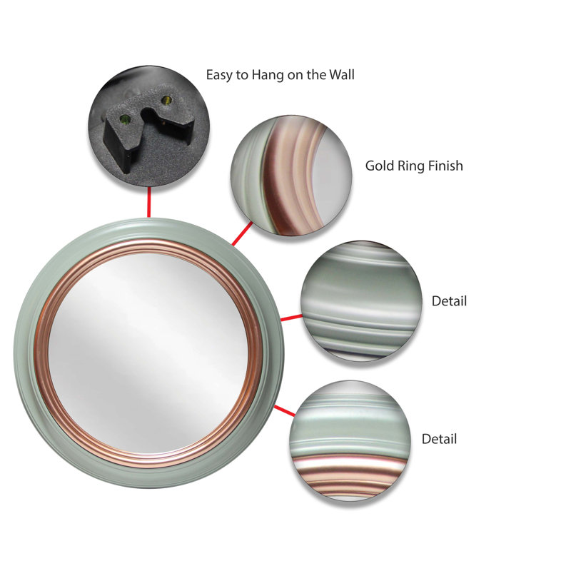 Ornate Sage Green and Gold Round 24-Inch Wall Mirror