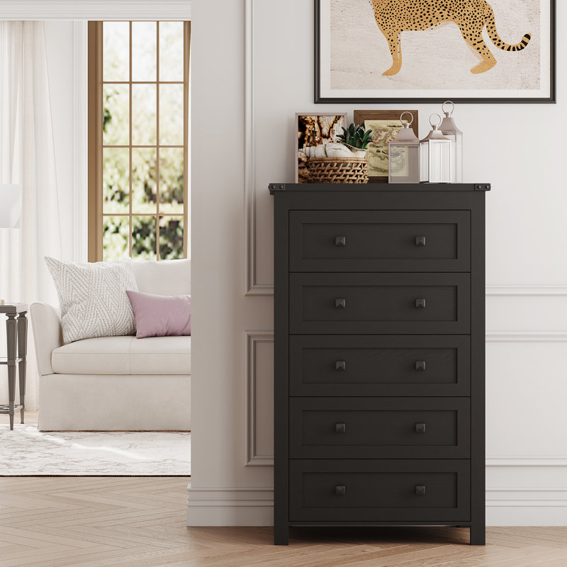 Commode étroite à 5 tiroirs de 15,75 po avec glissières et rangement anti-basculement pour la chambre à coucher Lasharon