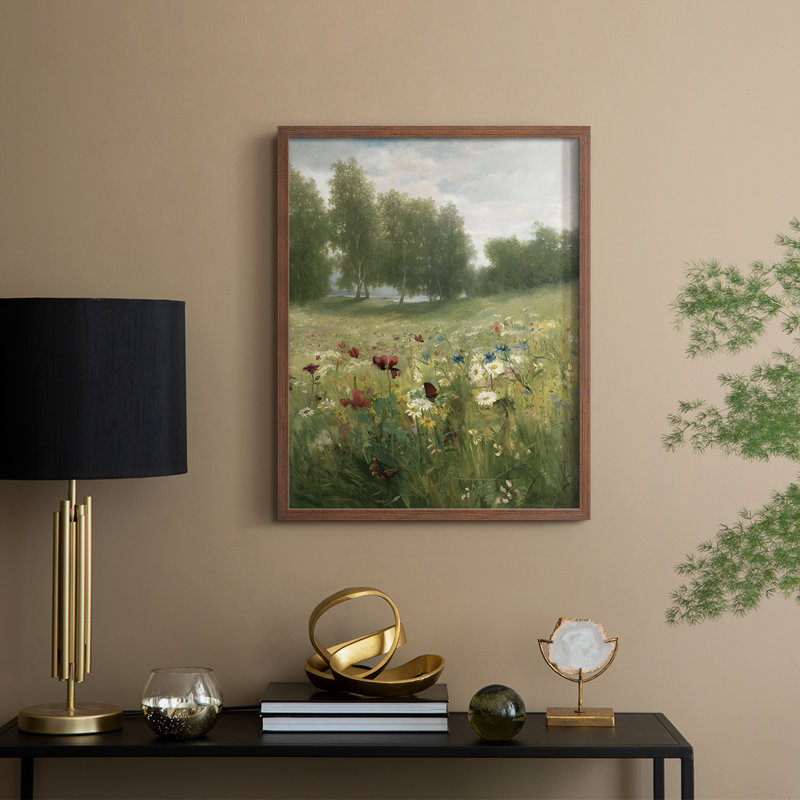 Reproduction florale rétro avec encadrement Ccc - bois massif, H 21 po x l 17 po, Noyer