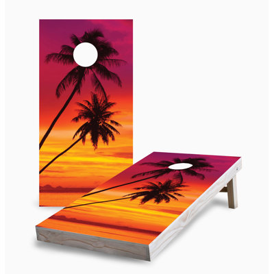 Sunset Palm Tree 2x4 Cornhole Board Set | Includes (2) Boards (8) Bags & Optional Accessories