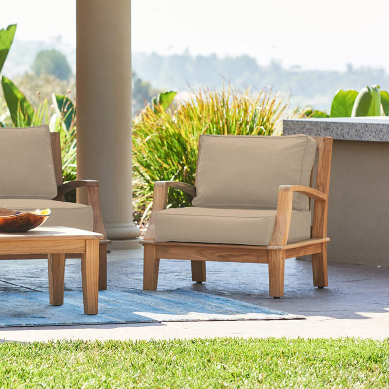 Kauffman Grande Teak Outdoor Club Chair, Heather Beige Sunbrella®, Natural Sanded
