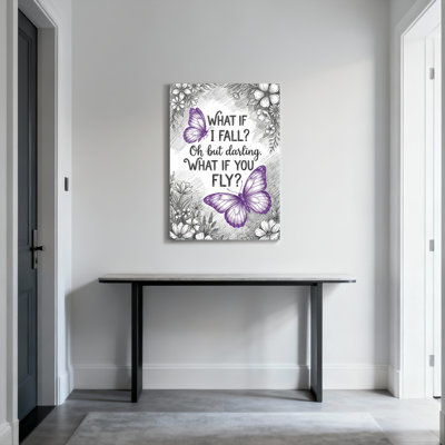 Purple Butterfly And Floral Sketch Canvas Wrapped Wall Art Oil Painting Print Set Of 1