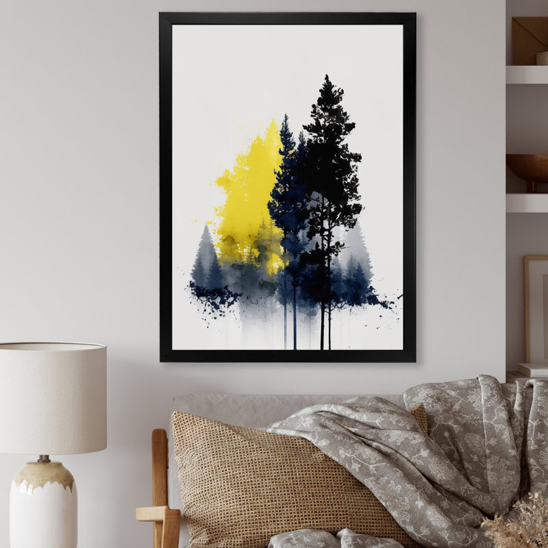Décoration murale jaune majestueux forêt III, Cadre photo noir, L 12 po x H 20 po