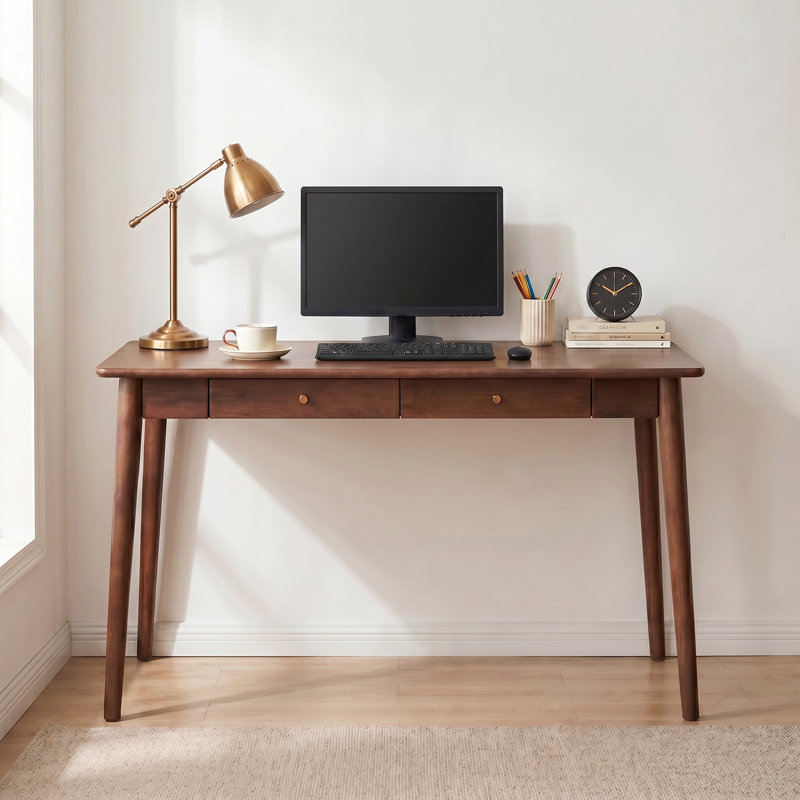 Bureau en bois massif avec tiroir MCM, L 39 po, Brown