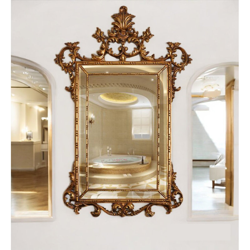 Miroir d'appoint Rosia Glam, Or antique, Bois massif et bois d'ingénierie