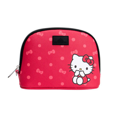 Hello Kitty Wristlet Makeup Pouch With Hello Kitty Bow And Polka Dot Artwork, Pouch Organizer With Removable Wristlet Strap, Inner Slip Pocket