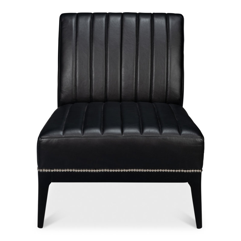 Agave Slipper Chair, Black Genuine Leather
