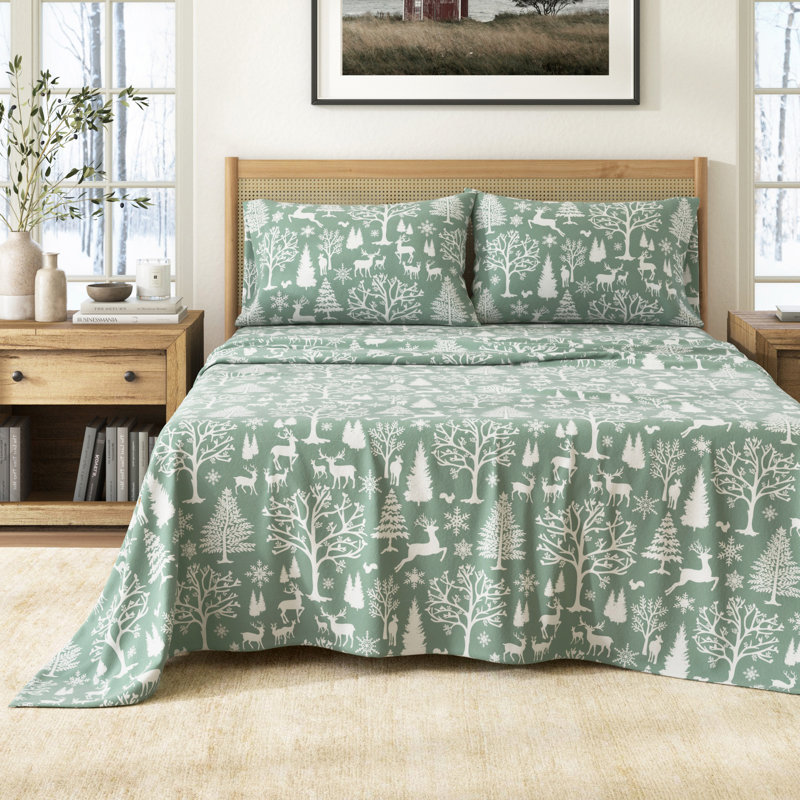 Ensemble de draps 100% flanelle de coton, Double avec 2 taies d'oreiller, Bear Mountain