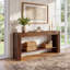 Console en bois massif de 63 po, table de ferme rustique avec tablette de rangement ouverte, table d'entrée pour le salon, couloir, brun