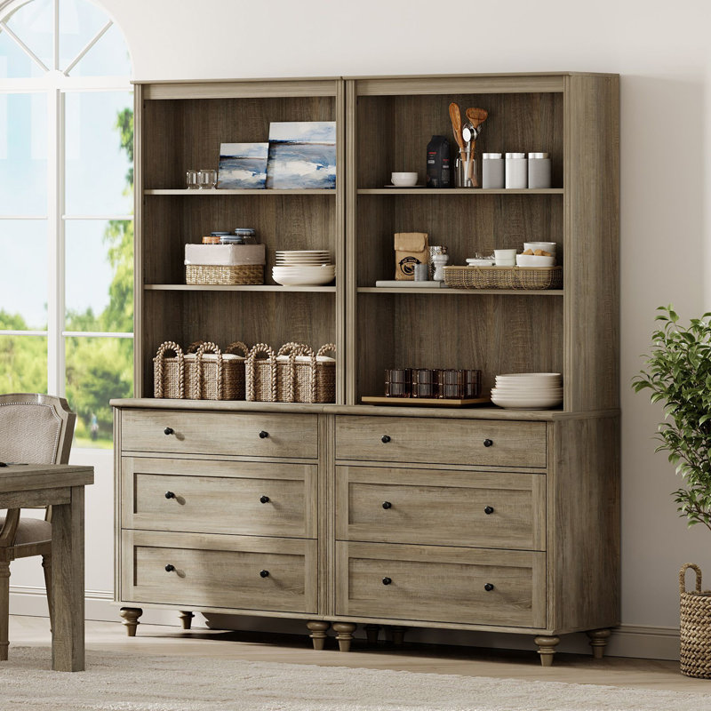 72.1'' Tall Kitchen Pantry Cabinet With 6 Drawers And Adjustable Shleves, Wash Grey