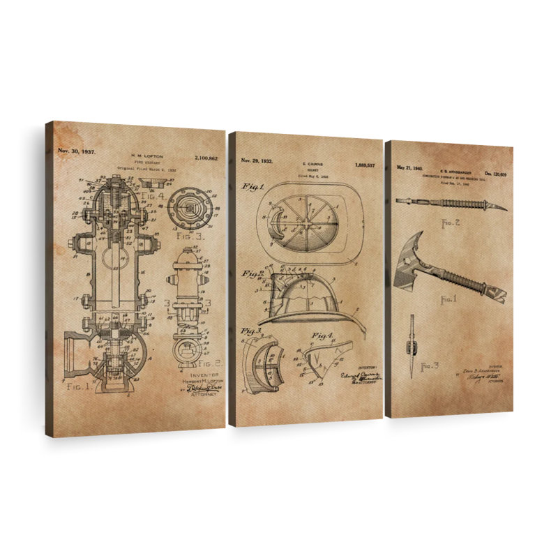 Ensemble de 3 pièces brevetées sur toile, H 42 po x l 65 po x P 1,25 po