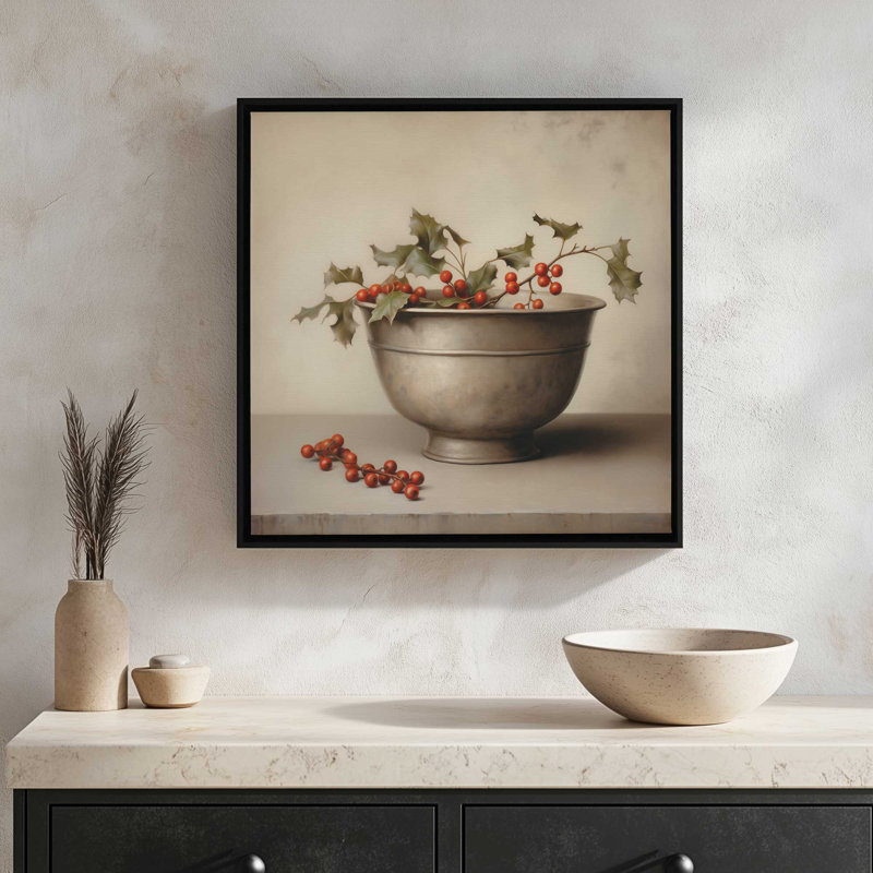 «Holly Bowl» par Heidi Kuntz, reproduction d'art, Toile avec cadre, L 12 po x H 12 po, Blanc