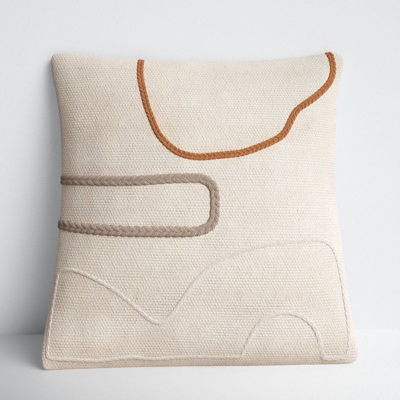 18'' Beige and Brown Cotton Embroidered Throw Pillow Set