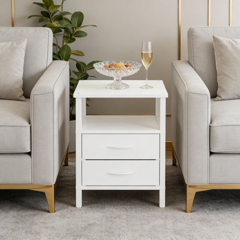 Modern End Table Set Of 2 With Fabric Drawers, Nightstand Or Couch Side Table With Open Shelf And Ample Storage, Easy Assembly